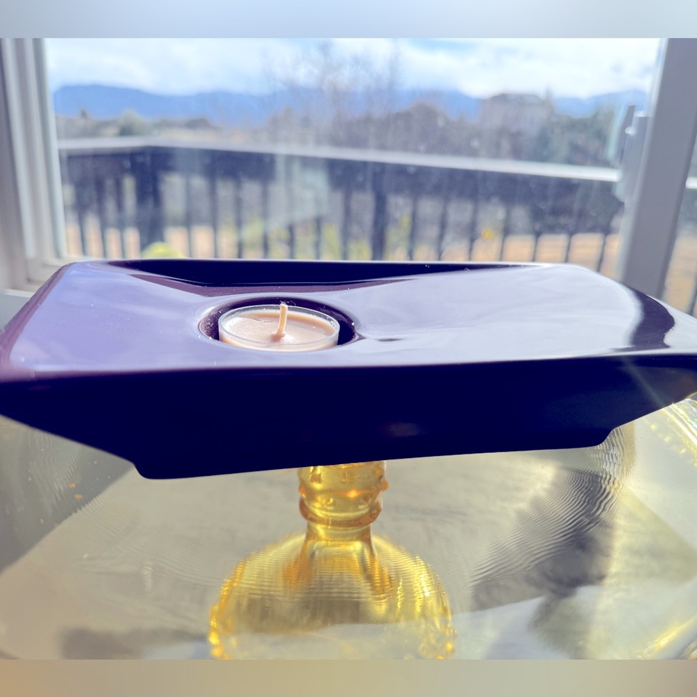 PartyLite Zen Ikebana Style Purple Tealight Candle Holder w/Box and Flower Frog